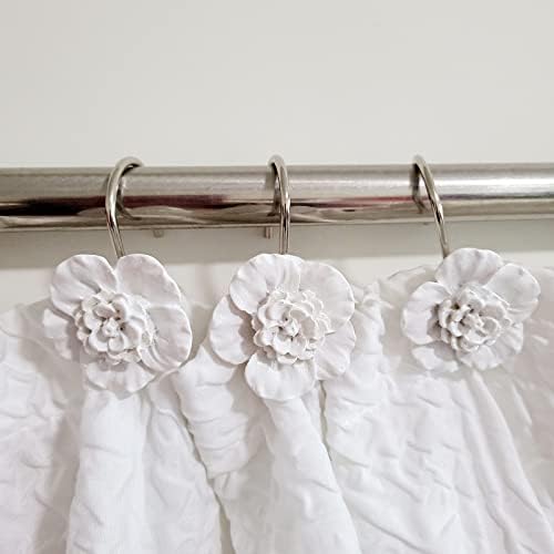 Twofishes White Flower Shower Curtain Hooks 12-Piece Set