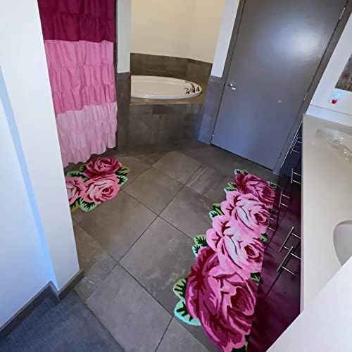 UKELER 65x236 inch Kitchen Runner Pink Rose Non-Slip Soft for Home