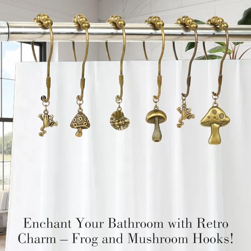 Cost-Effective Retro Shower Curtain Hanger with Frog and Mushroom Design
