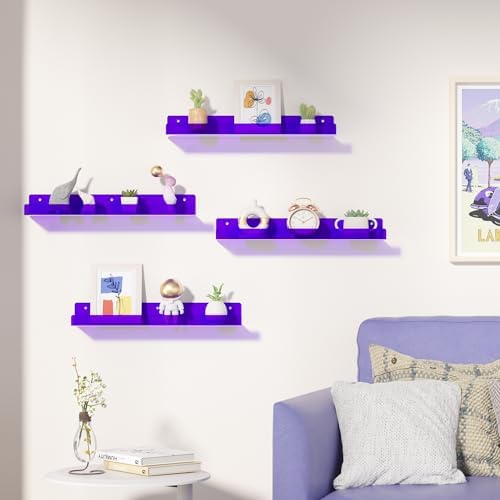 4-Piece Floating Acrylic Shelves for Wall Storage 15 Clear Purple
