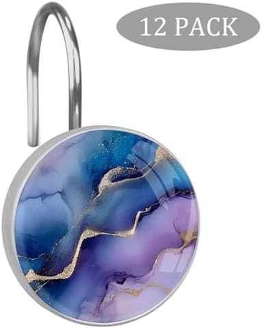 12pcs Purple Marble Shower Curtain Hooks Decorative Hangers