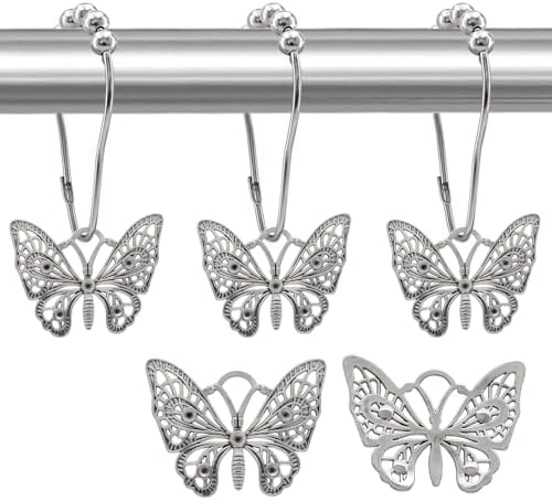 Decorative Shower Curtain Hooks 12PCS Silver Butterfly Hangers