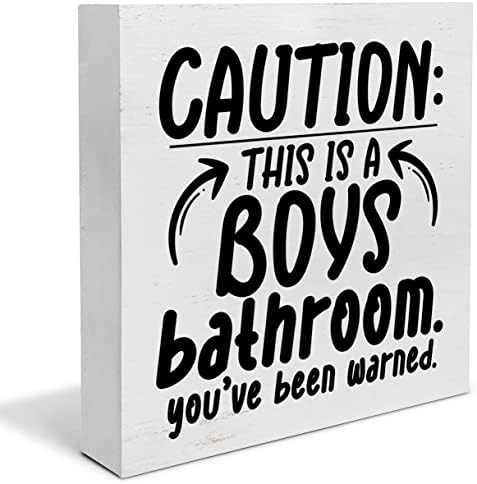 Country Caution Boys Bathroom Wood Box Sign Decor