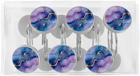 12pcs Purple Marble Shower Curtain Hooks Decorative Hangers