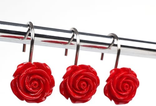 Twofish Red Rose Flower Shower Curtain Hooks Set of 12