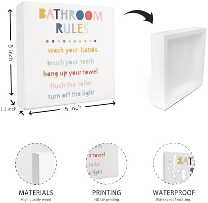 Bathroom Rules Wooden Box Sign 5x5
