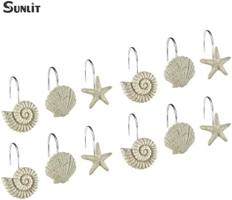 Sunlit Seashells Starfish Conch Decorative Shower Hooks 12 Pack