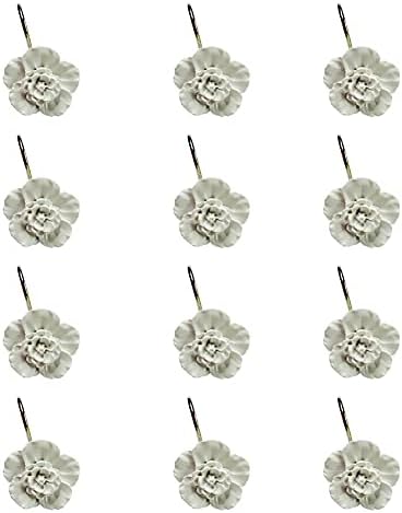 Twofishes White Flower Shower Curtain Hooks 12-Piece Set