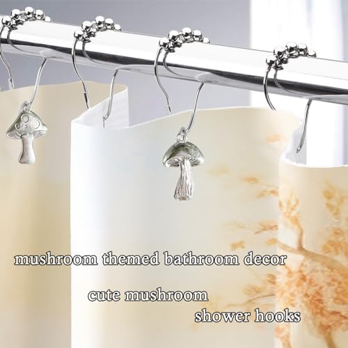 Mushroom Shower Curtain Hooks Boho Retro Cute Design