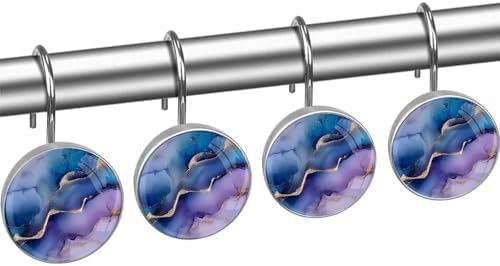 12pcs Purple Marble Shower Curtain Hooks Decorative Hangers