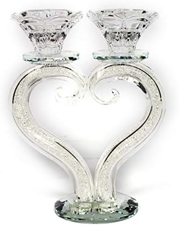 Radiant Heart Shaped Crystal Candle Holder for Two Taper Candles 7 Tall