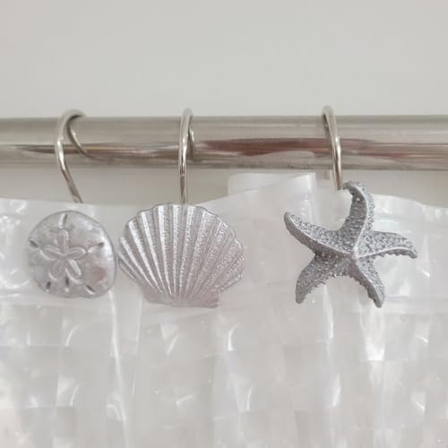 Stylish Silver Starfish Shower curtain hooks Set of 12