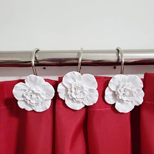 Twofishes White Flower Shower Curtain Hooks 12-Piece Set