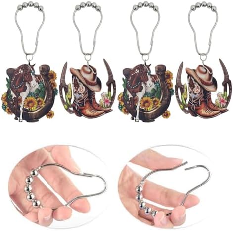 Western Cowboy Shower Curtain Hooks Set