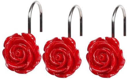 Twofish Red Rose Flower Shower Curtain Hooks Set of 12