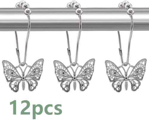 Decorative Shower Curtain Hooks 12PCS Silver Butterfly Hangers