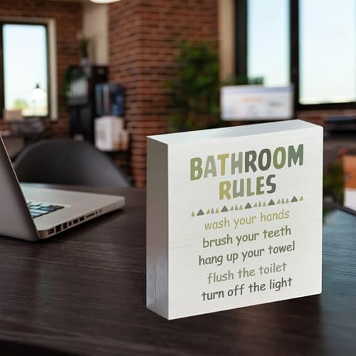 Kids Bathroom Wooden Box Sign 5x5 Green
