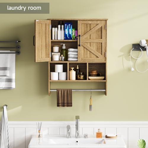 Rustic Bathroom Wall Cabinet with Towel Bar