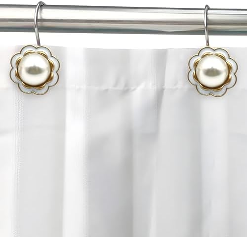 Stylish Pearl Flower 12pc Rust-Proof Showers Hangers for Home Bathroom