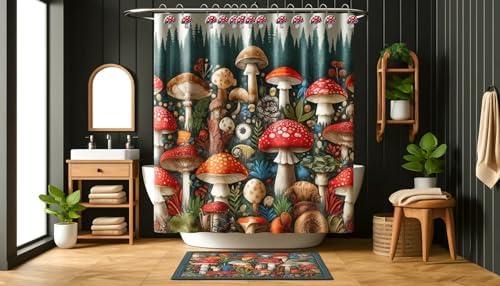 Mushroom Shower Curtain Hooks Whimsical Bathroom Decor - Set of 12