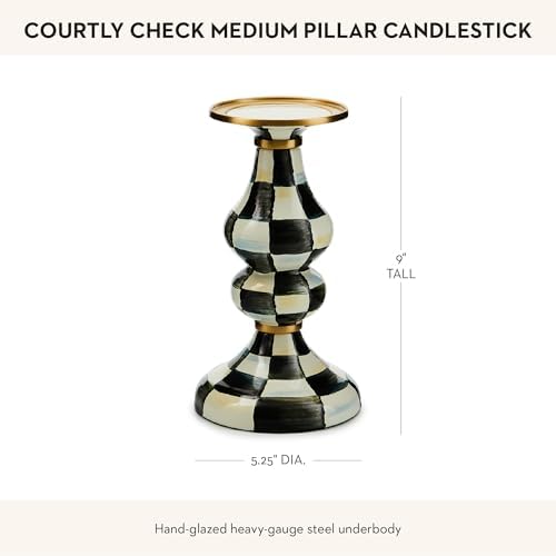 Candleholder - Cute Black White Courtly Check Enamel Pillar Candle Stand