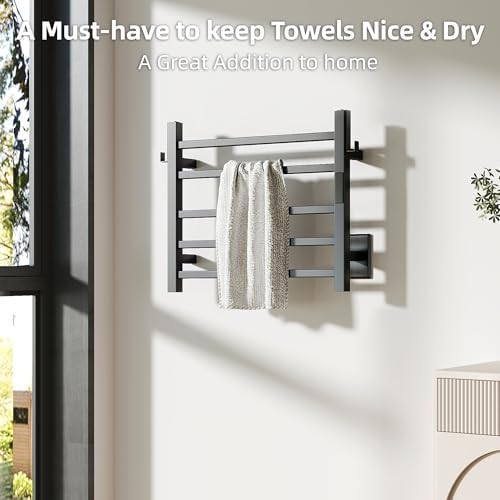 PBhusri Heated Towel Rack 5 Bar Matte Black