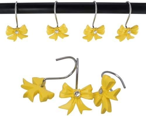 Yellow Decorative Shower Curtain Hooks 12PCS Set with Rhinestone Design