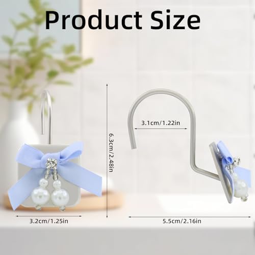 Decorative Shower Curtain Hooks 12PCS Blue Silvery