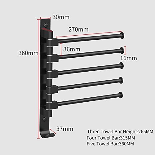 Black Towel Rail for Bath Wall-Mounted Towel Holder with 4 Bars