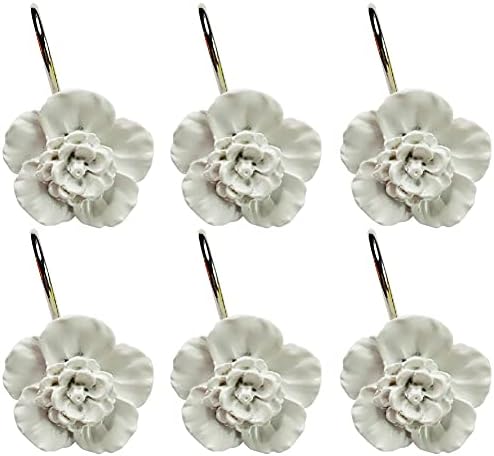 Twofishes White Flower Shower Curtain Hooks 12-Piece Set