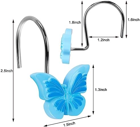 AGPTEK Decorative Butterfly Shower Curtain Hooks Set of 12 Blue