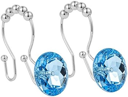 LUXURY WAY Sky-Blue Decorative Shower Curtain Double Hooks