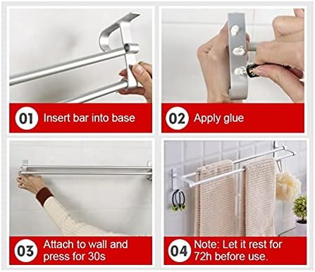 Bath Towel Holder Wall Hung Aluminum Towel Rail with No Drilling