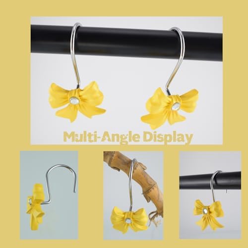Yellow Decorative Shower Curtain Hooks 12PCS Set with Rhinestone Design