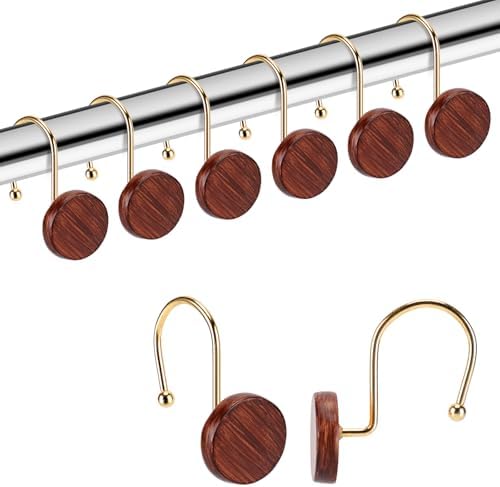 YanKitour Shower Curtain Hooks 12 Pack Black Walnut Gold