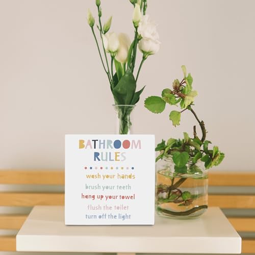 Bathroom Rules Wooden Box Sign 5x5