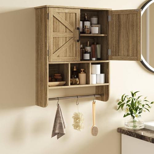 Rustic Bathroom Wall Cabinet with Towel Bar