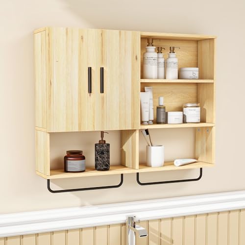 Sturdy Solid Wood Bathroom Cabinet with Towel Bar