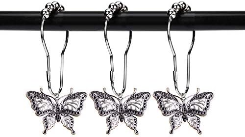 12-Piece Rustproof Butterfly Shower Curtain Hangers Garden Nature Themed