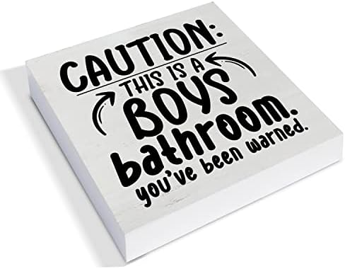 Country Caution Boys Bathroom Wood Box Sign Decor