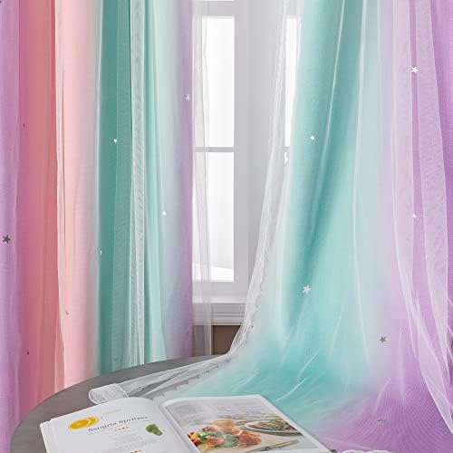 Soft Pink Rainbow Blackout Curtains for Kids Rooms Premium Window Treatment