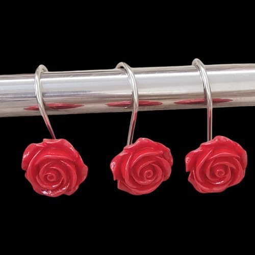 Twofish Red Rose Flower Shower Curtain Hooks Set of 12