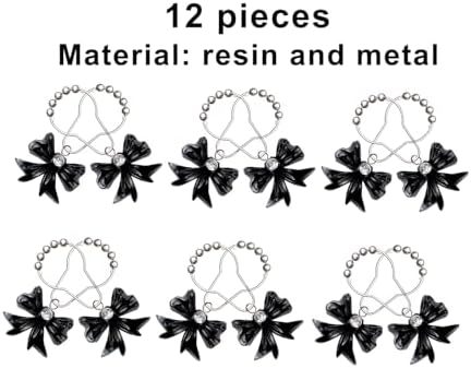 12-Piece Set of Black Bow Knot Shower Curtain Hooks for Bathrooms