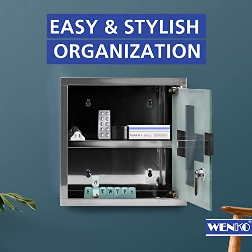 WENKO Medicine Cabinet with Lock and Safety Glass Door