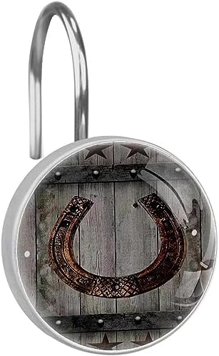 Western Cowboy Rusty Horseshoe Shower Curtain Hooks Set of 12