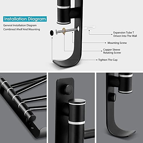 Black Towel Rail for Bath Wall-Mounted Towel Holder with 4 Bars