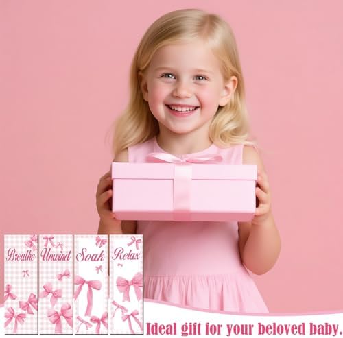 4 Piece Pink Bow Bathroom Wall Decor Set