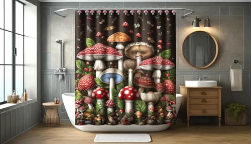 Mushroom Shower Curtain Hooks Whimsical Bathroom Decor - Set of 12