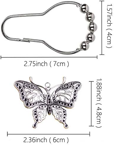 12-Piece Rustproof Butterfly Shower Curtain Hangers Garden Nature Themed