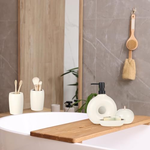 5 Pcs Ceramic Bathroom Accessory Set in Beige